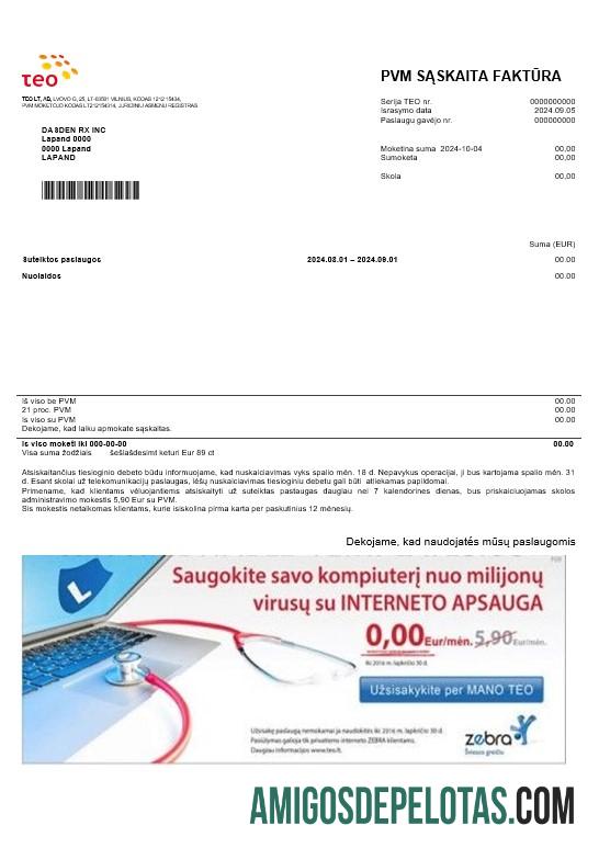 realista Modelo de conta de serviços públicos Teo da Lituânia em formatos Word e PDF